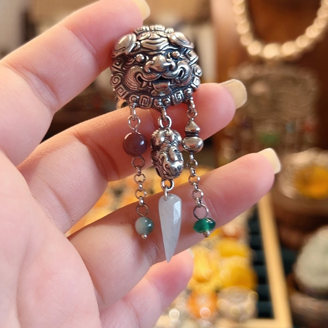 翡翠银S925镶嵌戒指/指环国风