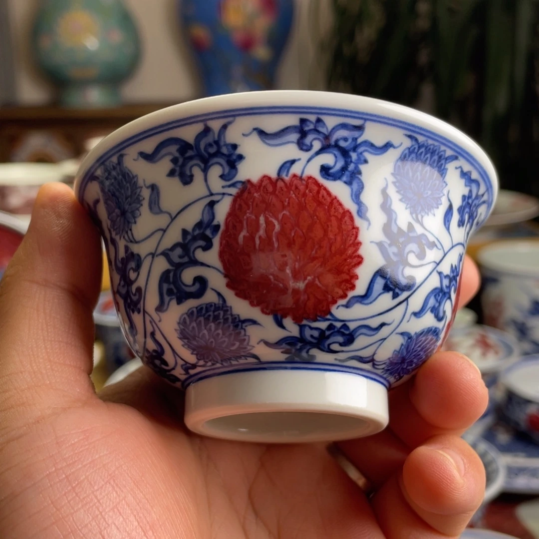 釉里红霸王团菊压手杯
