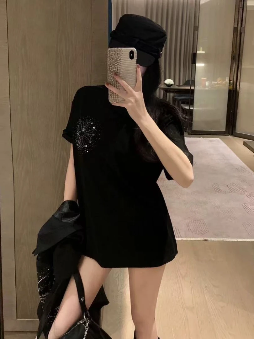 十字架背后烫钻经典T恤2977#