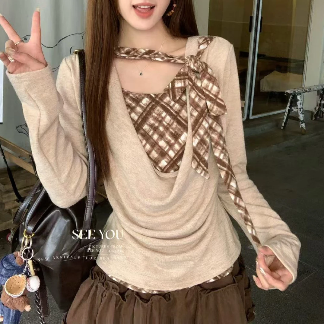 新疆包邮【2818】假两件绑带针织衫-衣长49