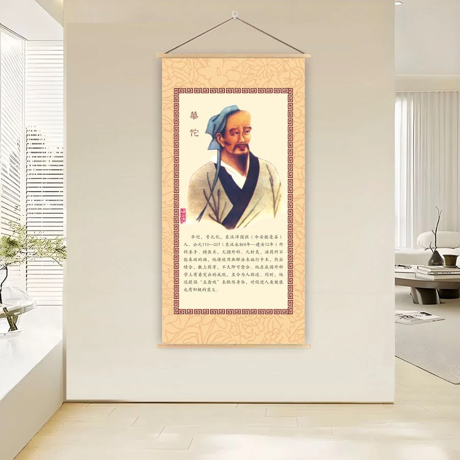 中医名家挂画华佗葛洪张仲景中医院中医馆中医文化