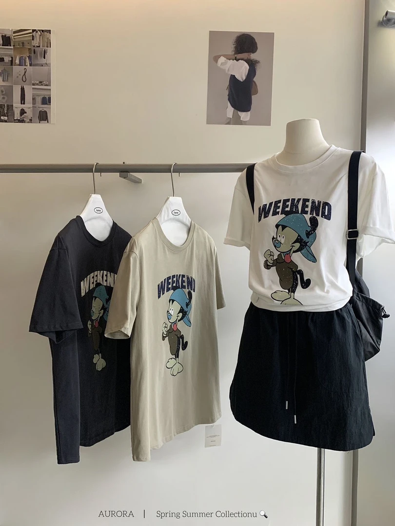 aurora@1169 韩系简约百搭宽松印花卡通短袖T 4-7