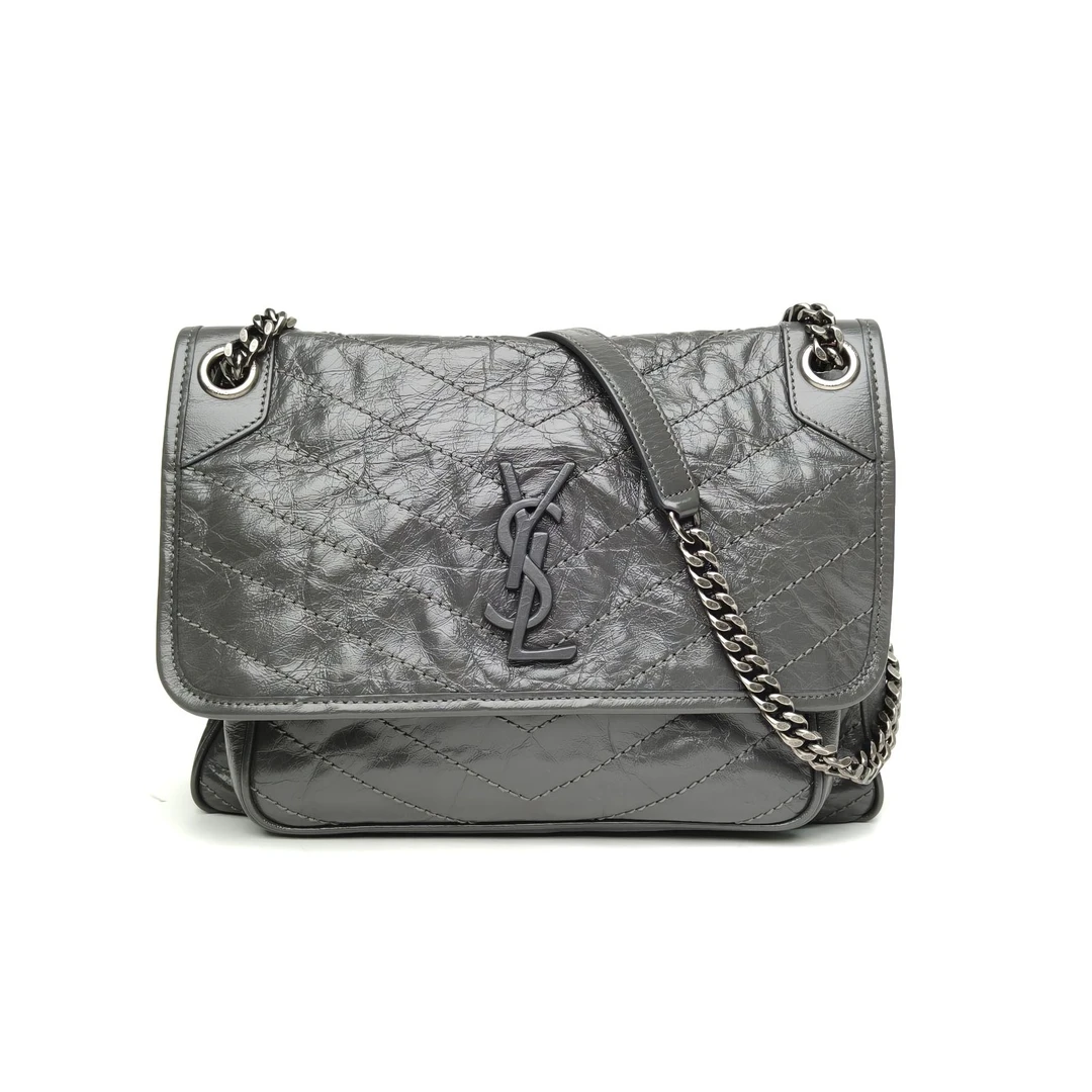 99新 YSL/圣罗兰 【娇】Niki 28 D扣 皮革C 灰扣 622570