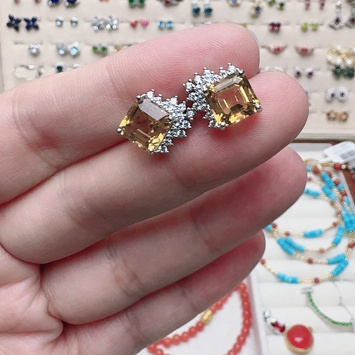 水晶耳饰银S925镶嵌耳钉A28