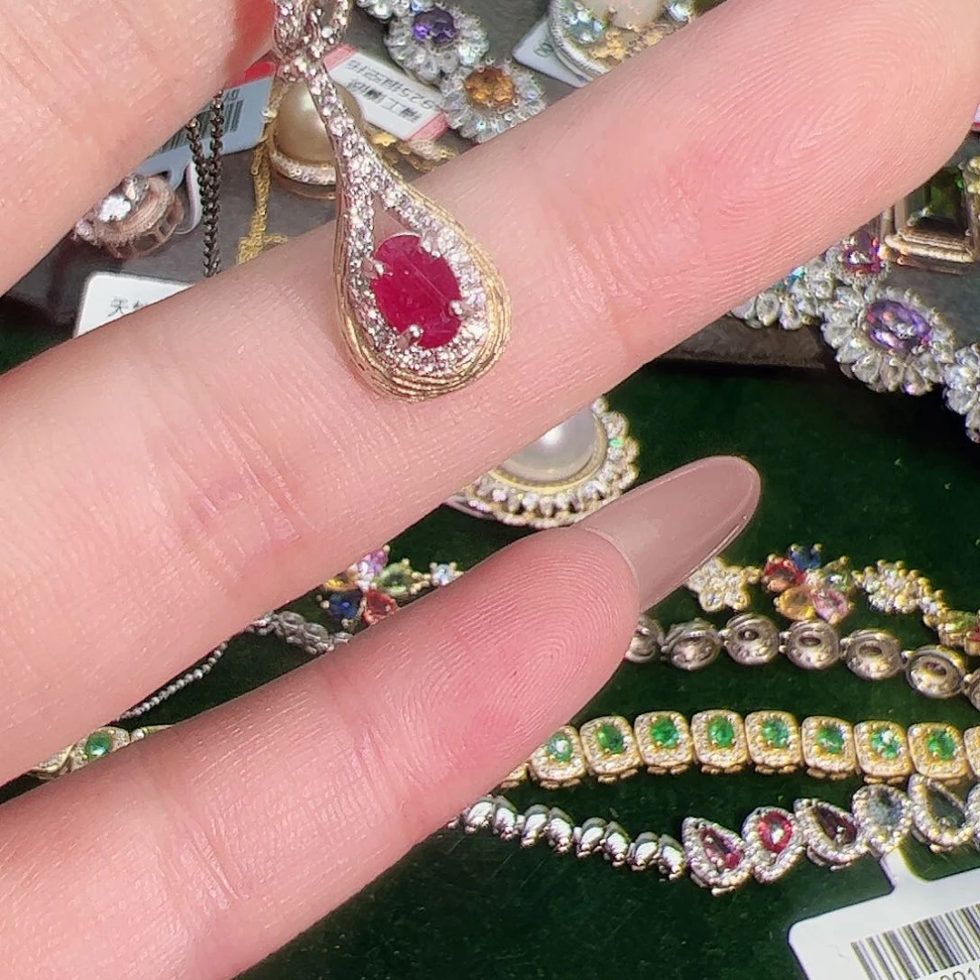 红宝石吊坠银S925镶嵌