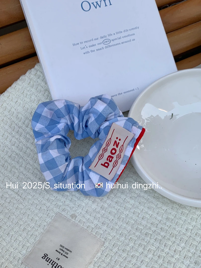 【HuiHui】 韩国撞色蓝格子大肠发圈甜美少女肥肠圈ins发饰（A1711）