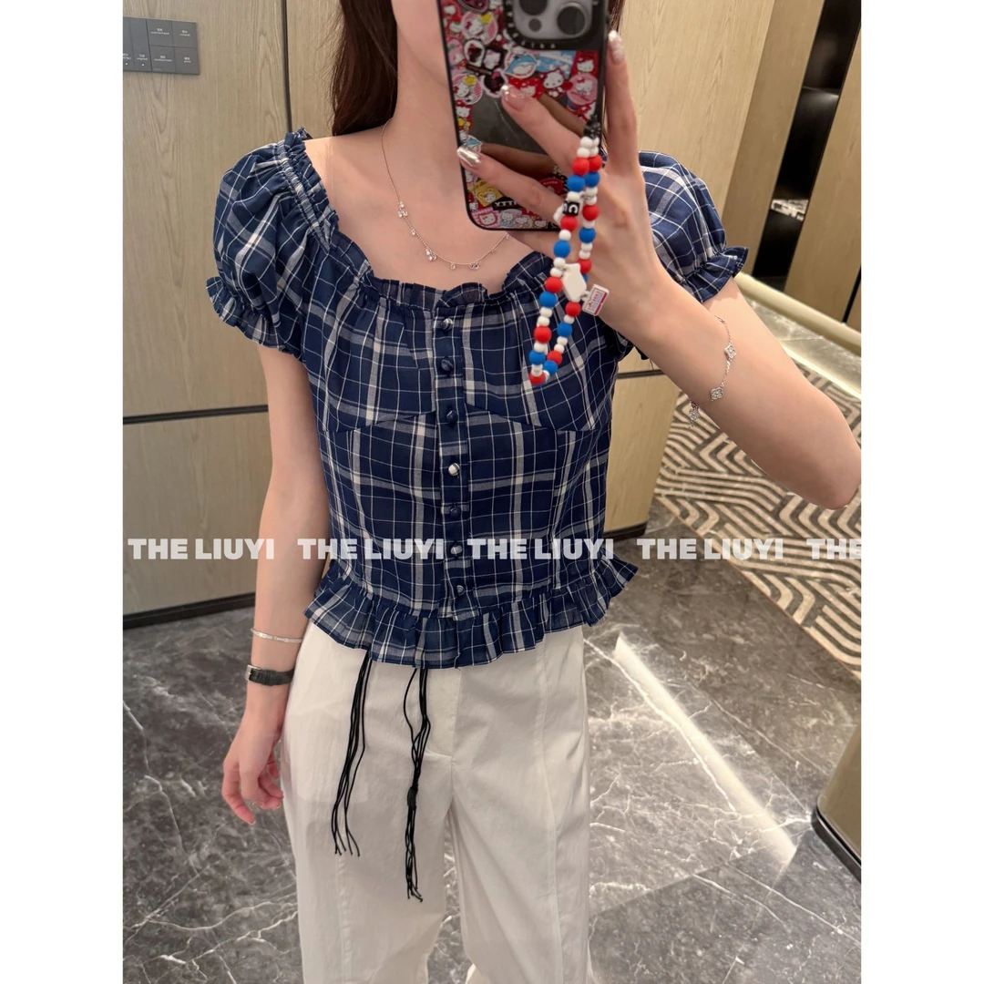 【LIUYI】夏季减龄撞色格子小衫552813