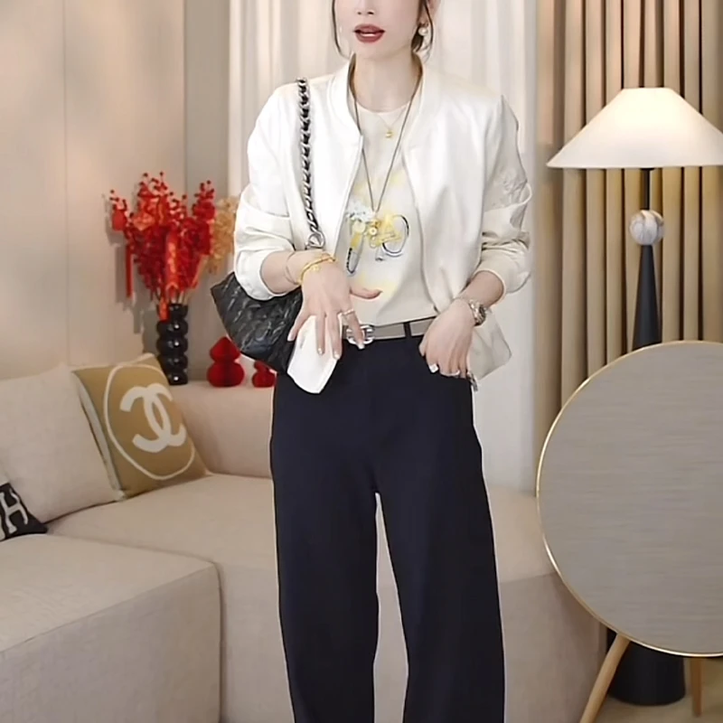 LMENY鸟语花香~刺绣微光缎显瘦棒球服外套女2025春秋新款夹克上衣