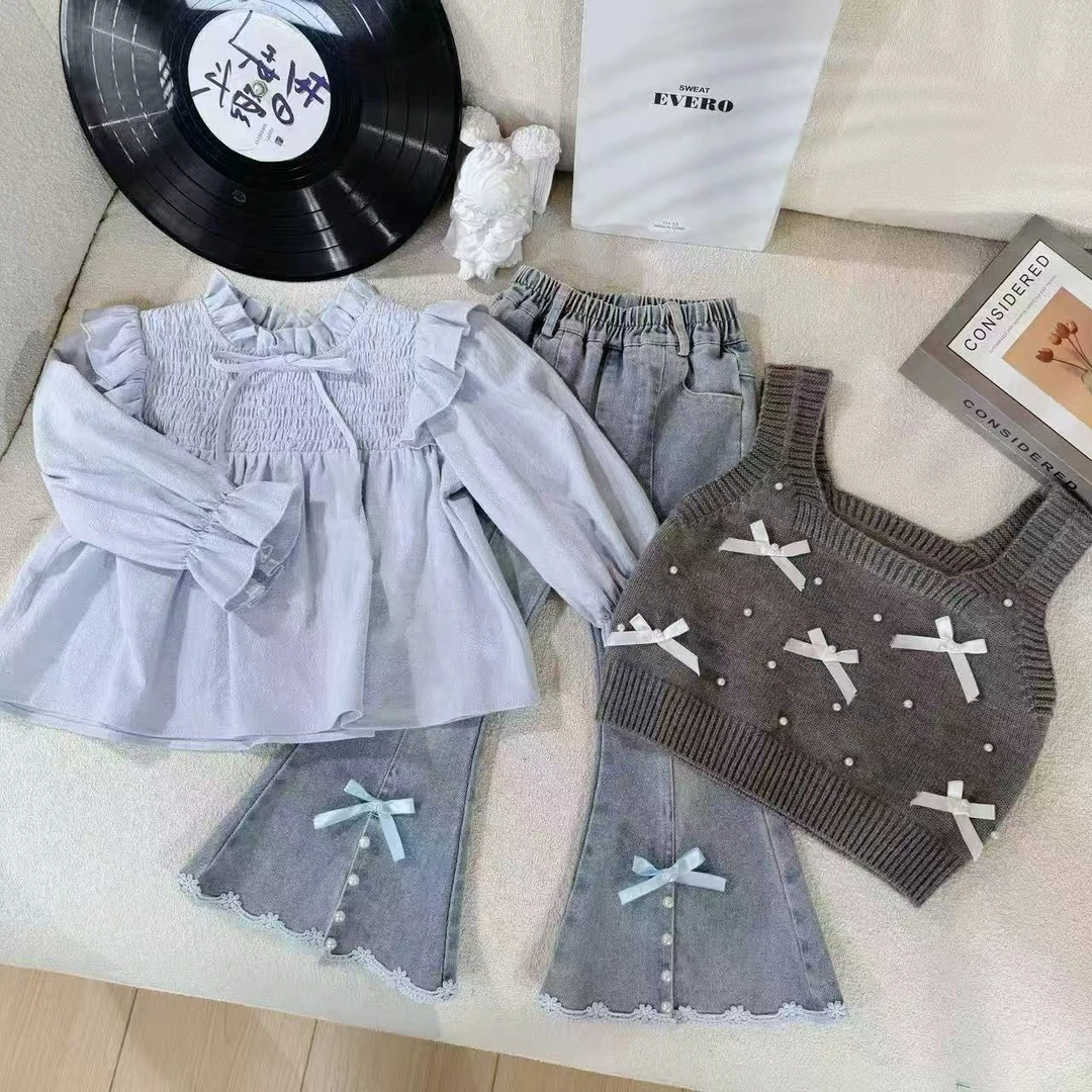 女童衬衫马甲三件套春装新款儿童装上衣女孩衣服衬衣时髦洋气可爱