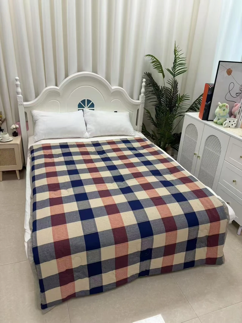 【经典方格 双层纱被子】1.5x2米 纯棉双层纱高端单人大豆被