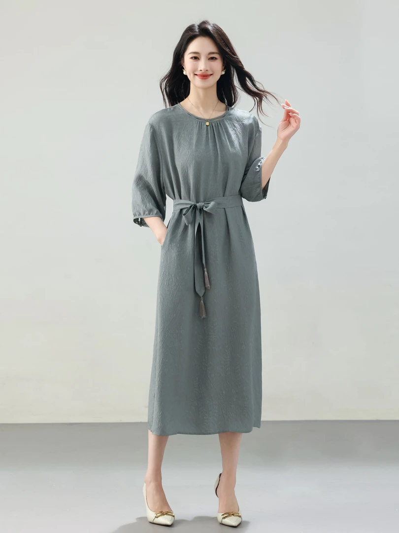 【敏洋纯】19姆米冠乐绉桑蚕丝连衣裙8K079