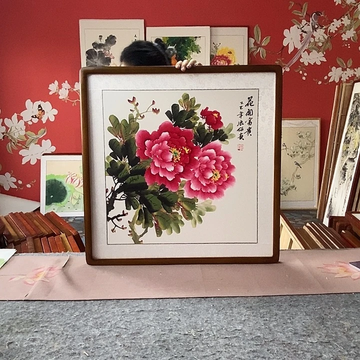 国画手写手绘带框包邮国画作品62✖️62