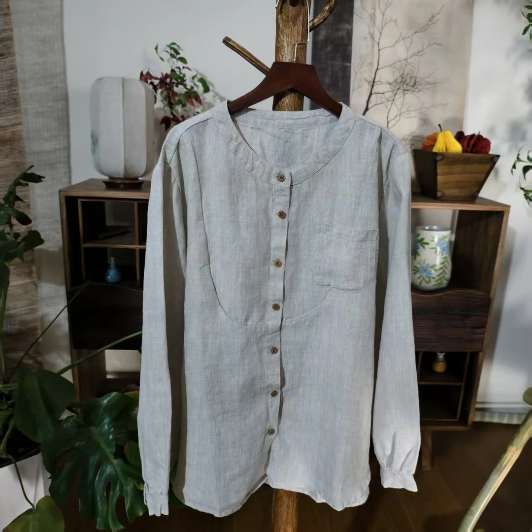 【大梅子推荐】设计款亚麻单排扣衬衫X5006A