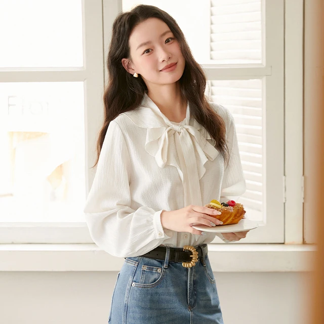 法式雪纺衬衫女春装2025新款时尚洋气甜美小衫荷叶边系带长袖上衣