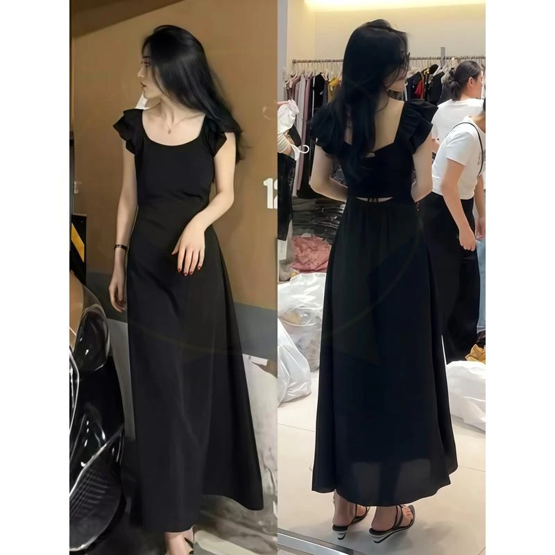 洋气法式气质小飞袖连衣裙女2025夏季新款小个子高级收腰显瘦a字