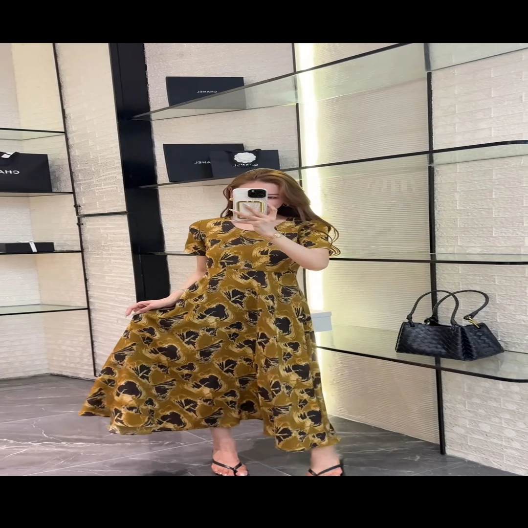 【25436】真丝连衣裙女夏季2025桑蚕丝新款印花显瘦长裙
