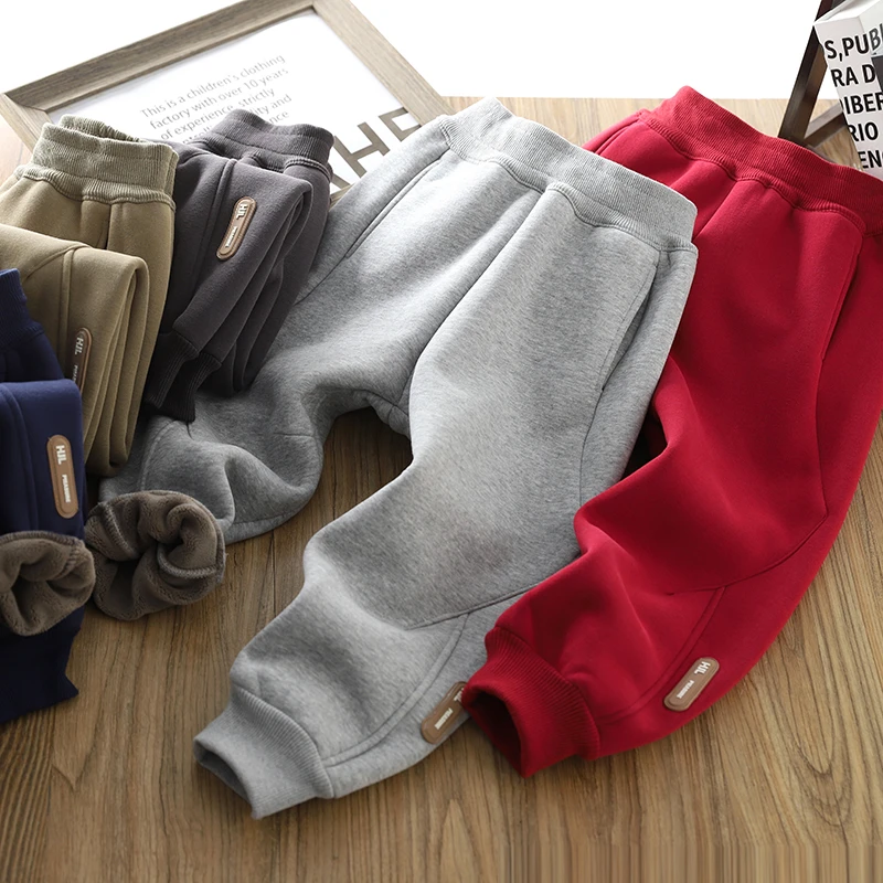 男童加绒裤子冬装2024新款儿童加厚保暖运动裤冬季中大童洋气棉裤