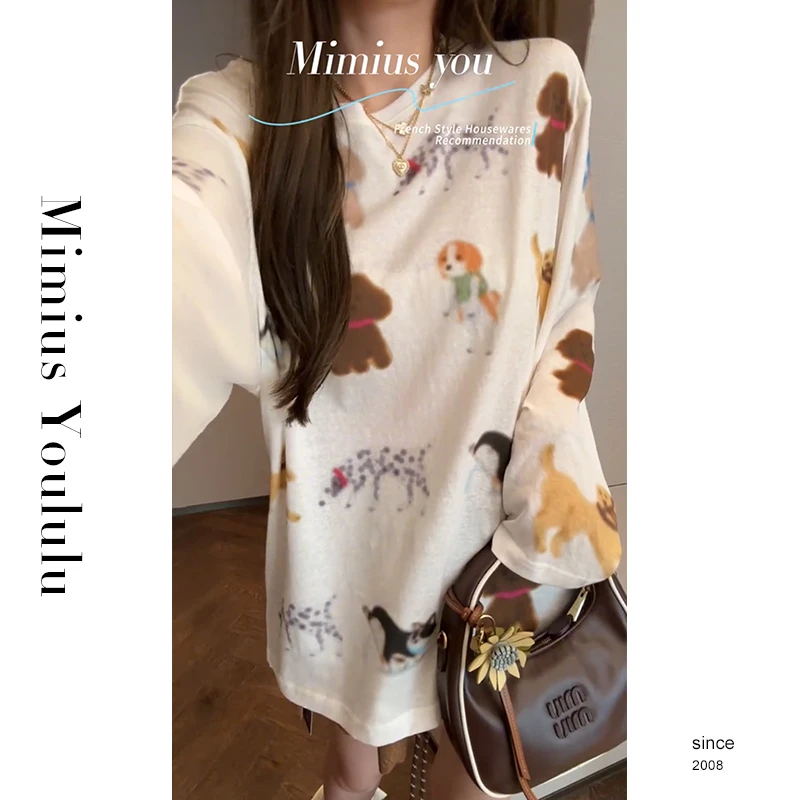 【mimius】P 圆领印花小狗宽松长袖T恤 G07202