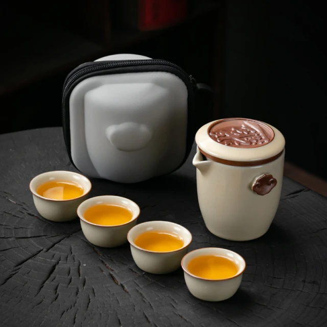 汝窑旅行功夫茶具户外便携式汝瓷快客杯露营随身泡茶一壶四杯套装