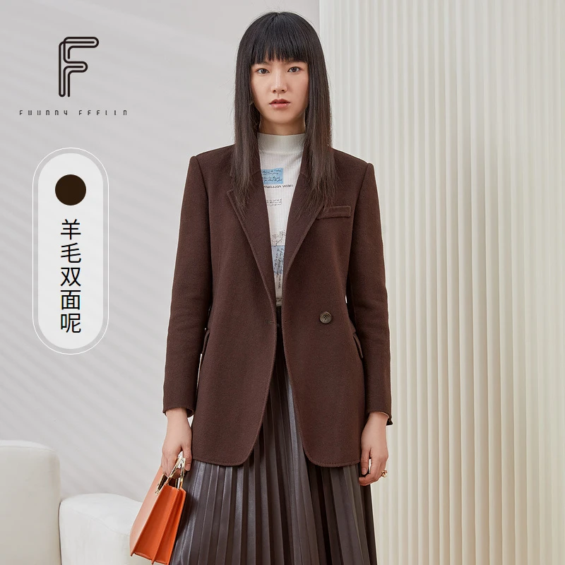 FF||仿佛冬季复古气质西装羊毛双面呢大衣外套FL00172