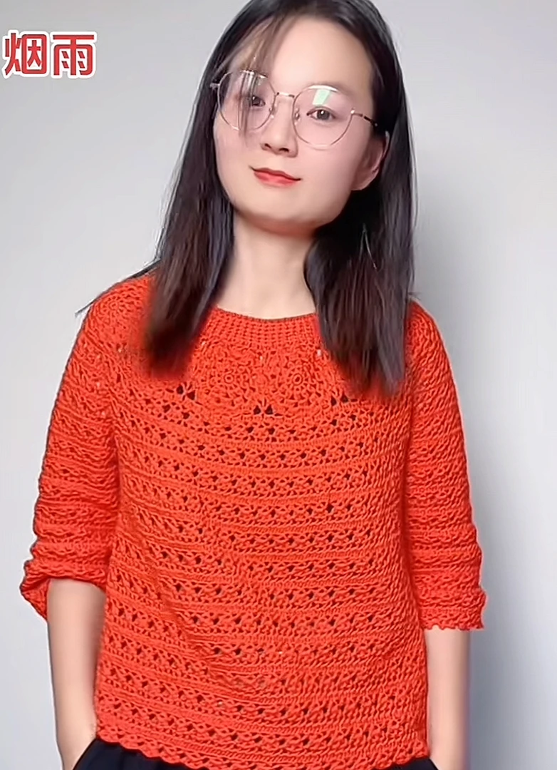 烟雨钩针衣服套头衫视频教程（短信领课）
