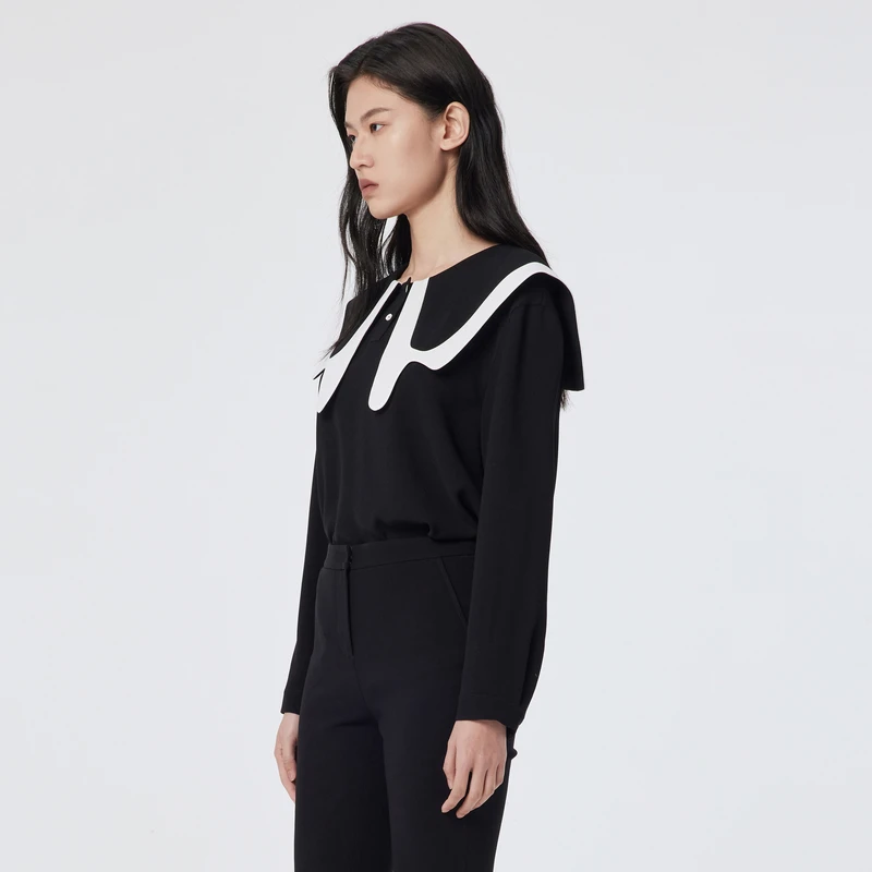 H.GENTEEL荷高2023年新款夏装女撞色边缘装饰领型上衣GCD21610779