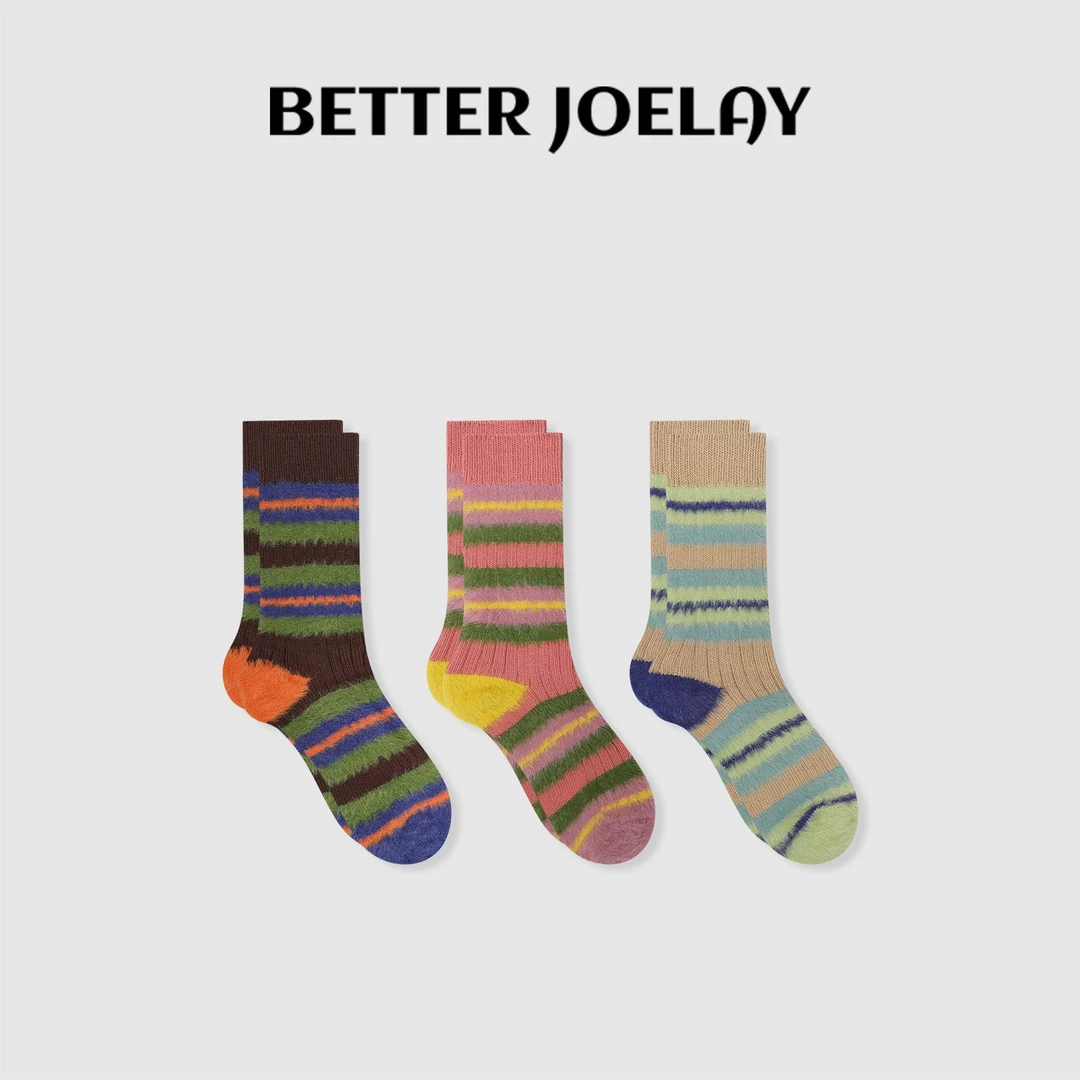 BETTER JOELAY -【动感条纹】时尚袜子女中筒袜可爱潮流百搭WT205