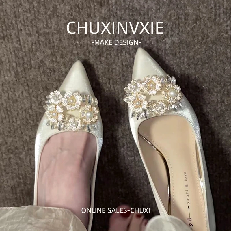 惠州手工女鞋2025法式婚鞋水晶鞋绝美气质高跟鞋女2025新款细跟主