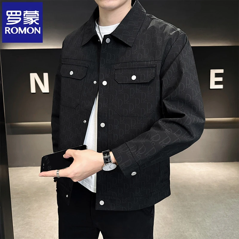 Romon/罗蒙外套男春秋新款商务休闲百搭高档秋装韩版翻领工装夹克