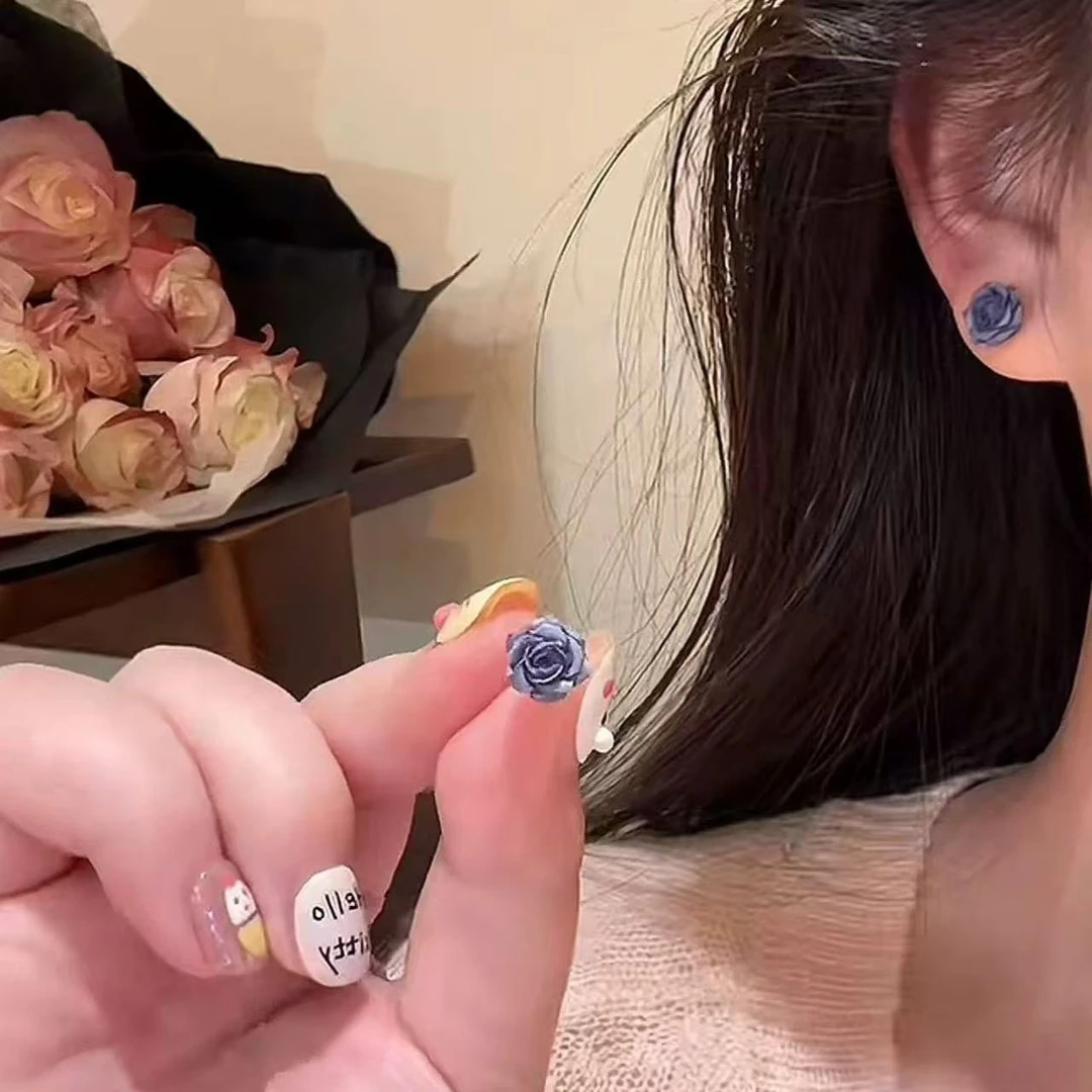 铜合金耳饰 925银针原创玫瑰花耳钉小众设计感百搭耳饰D-092