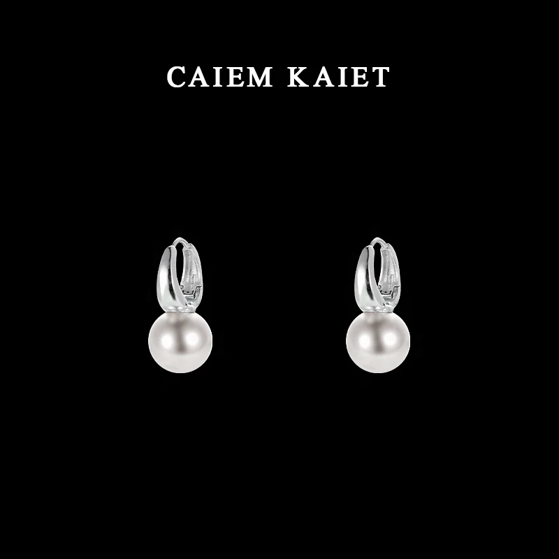 CAIEM KAIET 925银耳饰 施家珍珠耳环女纯银耳扣法式复古优雅气质