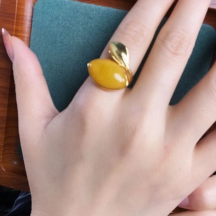 蜜蜡银S925镶嵌戒指戒指