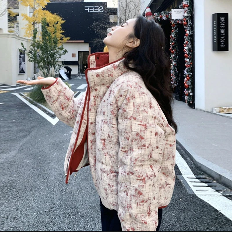 2025冬季新款今年流行爆款小个子超好看印花短款白鸭绒羽绒服外套