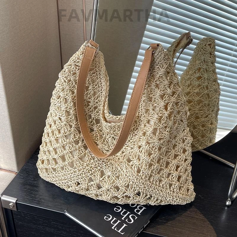 手工编织包包女款2025新款沙滩度假单肩包大容量托特包流行草编包