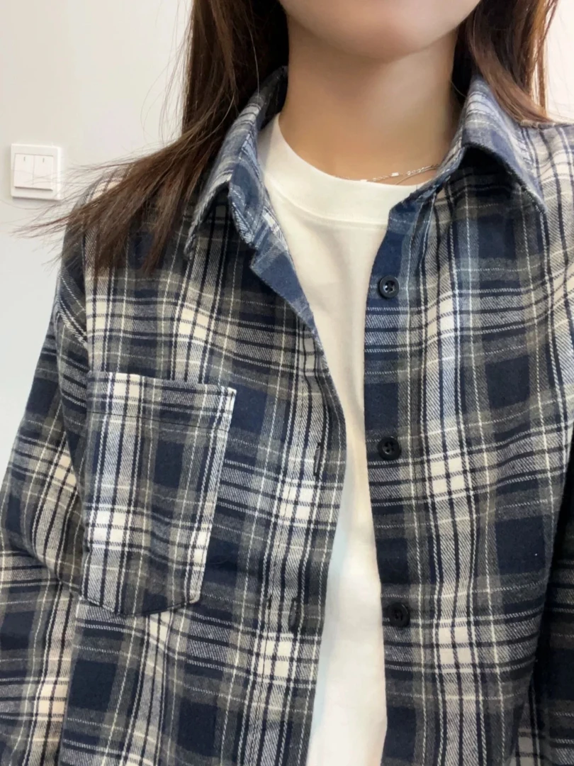 （小柒家）加绒格子休闲翻领外套525