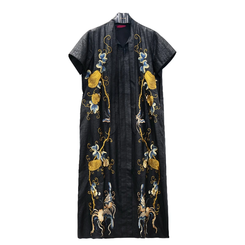 娑尔100桑蚕丝香云纱瓜瓞绵绵刺绣连衣裙SI2LB02849