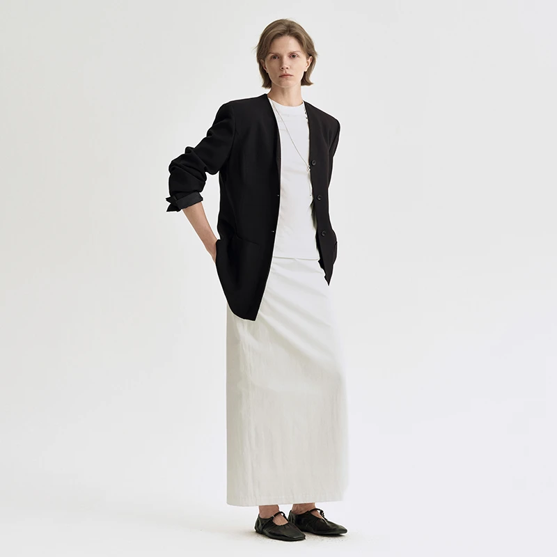 白弓BAIGONG/2025年早春新款智性OL风经典极简剪裁一步裙53725X