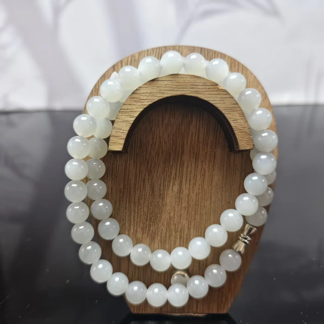 Z和田玉烟紫圆珠项链（卡8）1180