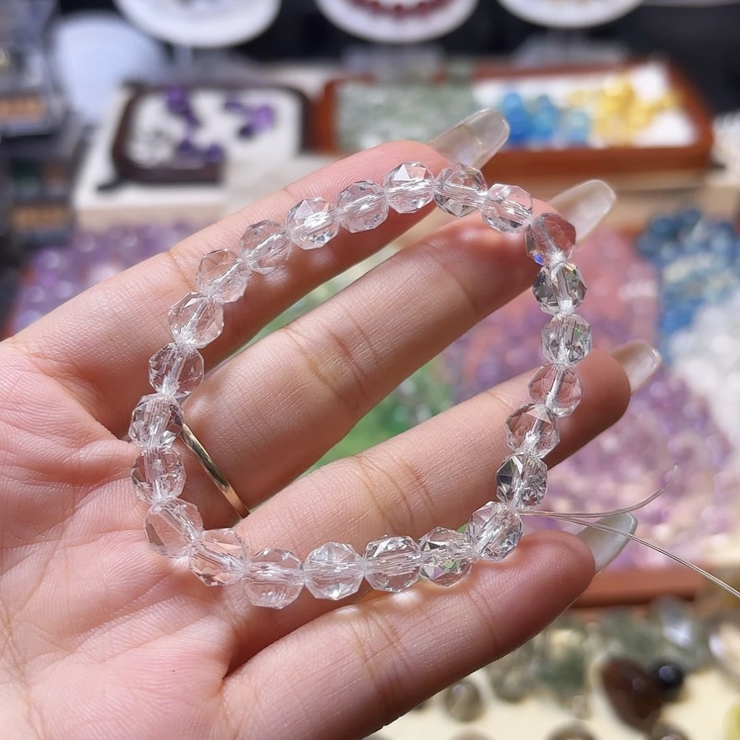 水晶手链未镶嵌白水钻切7.7
