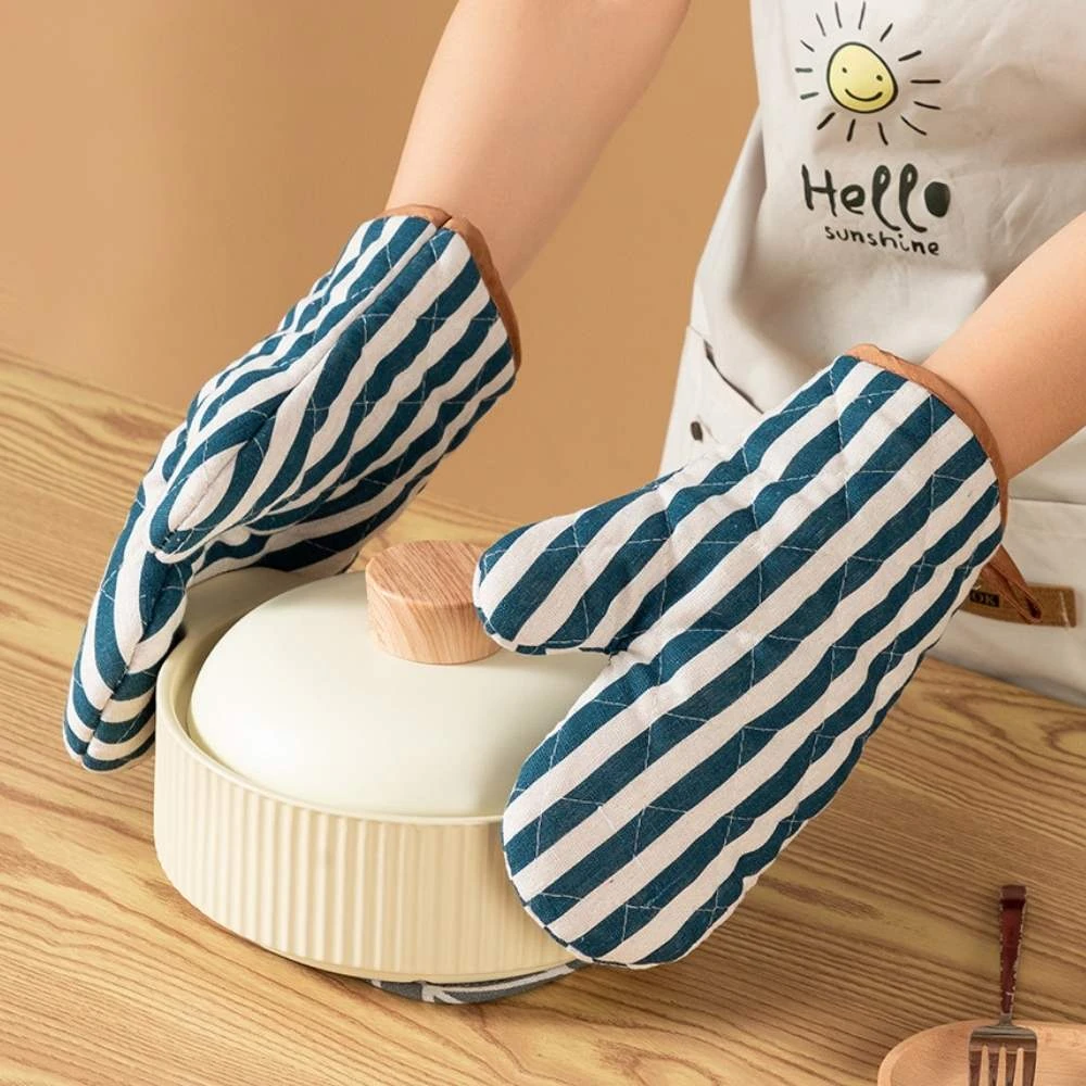 【搪小厨】条纹防烫手套棉麻微波炉手套家用厨房用品