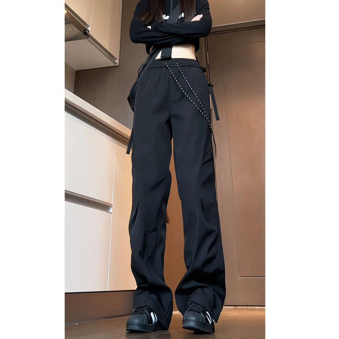 潮牌机能防水冲锋裤男女美式高街褶皱感伞兵裤户外登山徒步工装裤