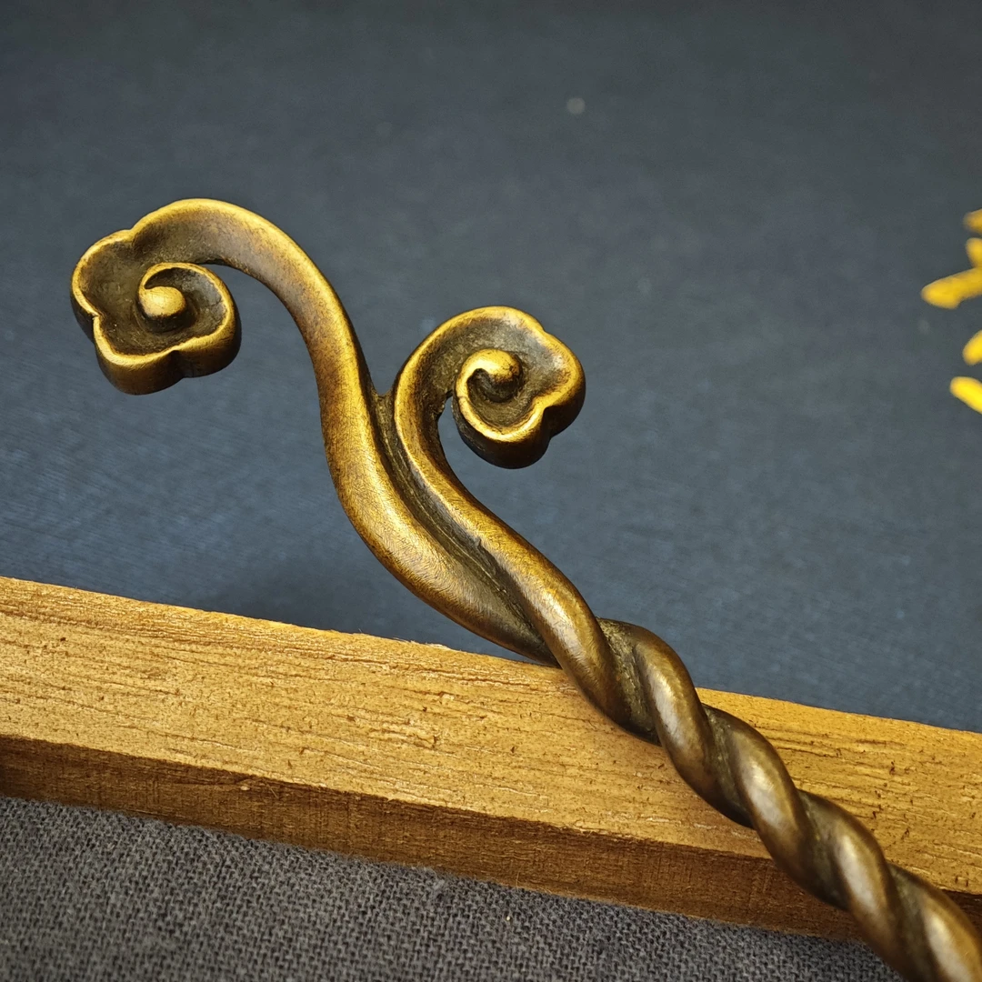 纯铜祥云发簪 _ 手工打造螺丝纹头饰古典美防脱落仿古设计轻量化