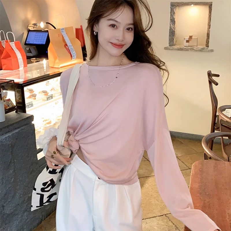 日本三醋酸兰精天丝针织t恤女轻奢小众女装网红时尚炸街新款女装