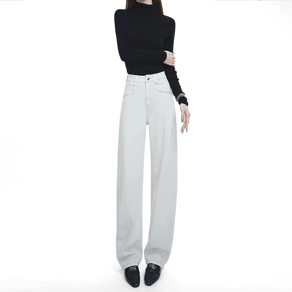 直筒牛仔裤女2025秋冬新款弯刀裤高腰宽松显瘦慵懒风浅色流行裤子