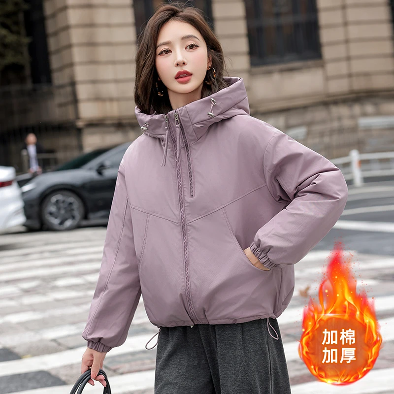 夹棉2025短款秋冬连帽棉衣女外套棉袄防风韩版时尚女外套清公主风