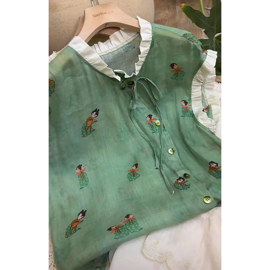 小文姐 W1796-小唐人治愈系文艺禅意亚麻中式小衫宽松显瘦上衣女