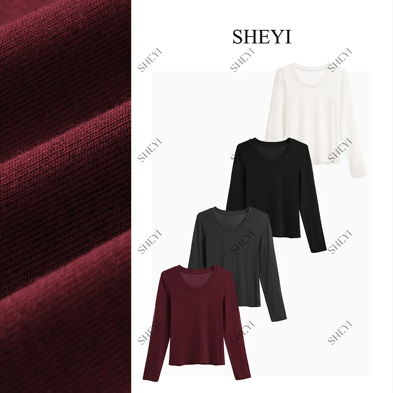 【天鹅颈】2025秋冬款桑蚕丝山羊绒U领长袖T恤女气质显瘦百搭打底衫