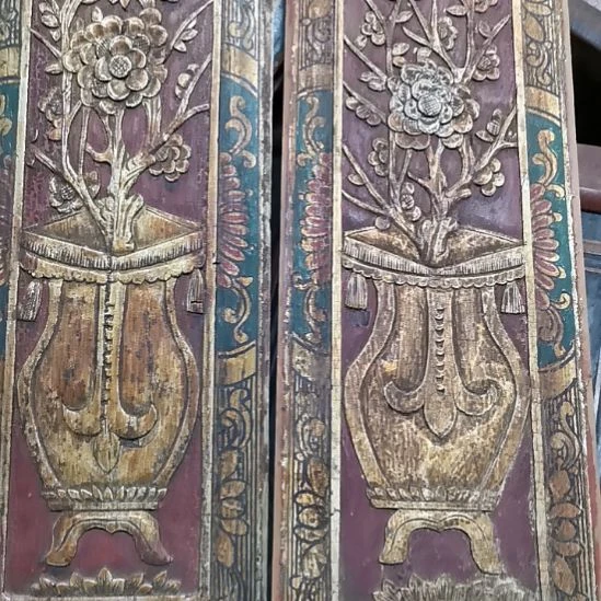 成***哥香榧木老木雕花版一对