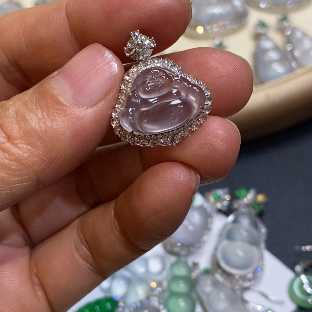 翡翠18K金镶嵌吊坠(不含链)佛公