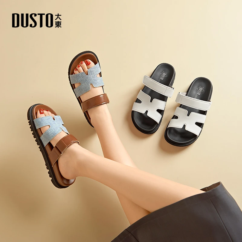 大东女鞋魔术贴厚底一脚蹬拖鞋夏季外穿休闲简约百搭凉拖女款0163